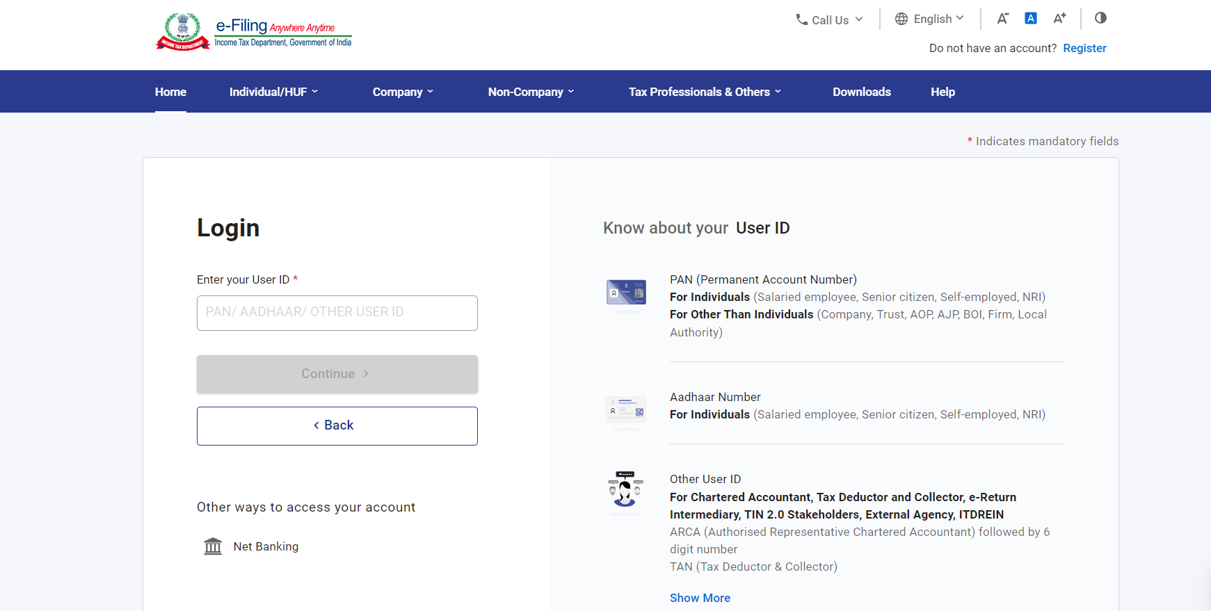 Filing ITR Online Login